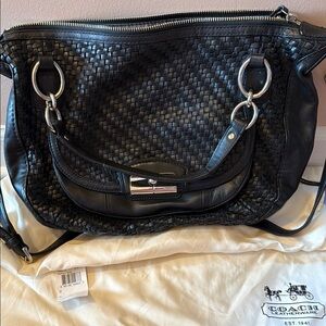 Coach Kristin Woven Black Leather Shoulder Bag